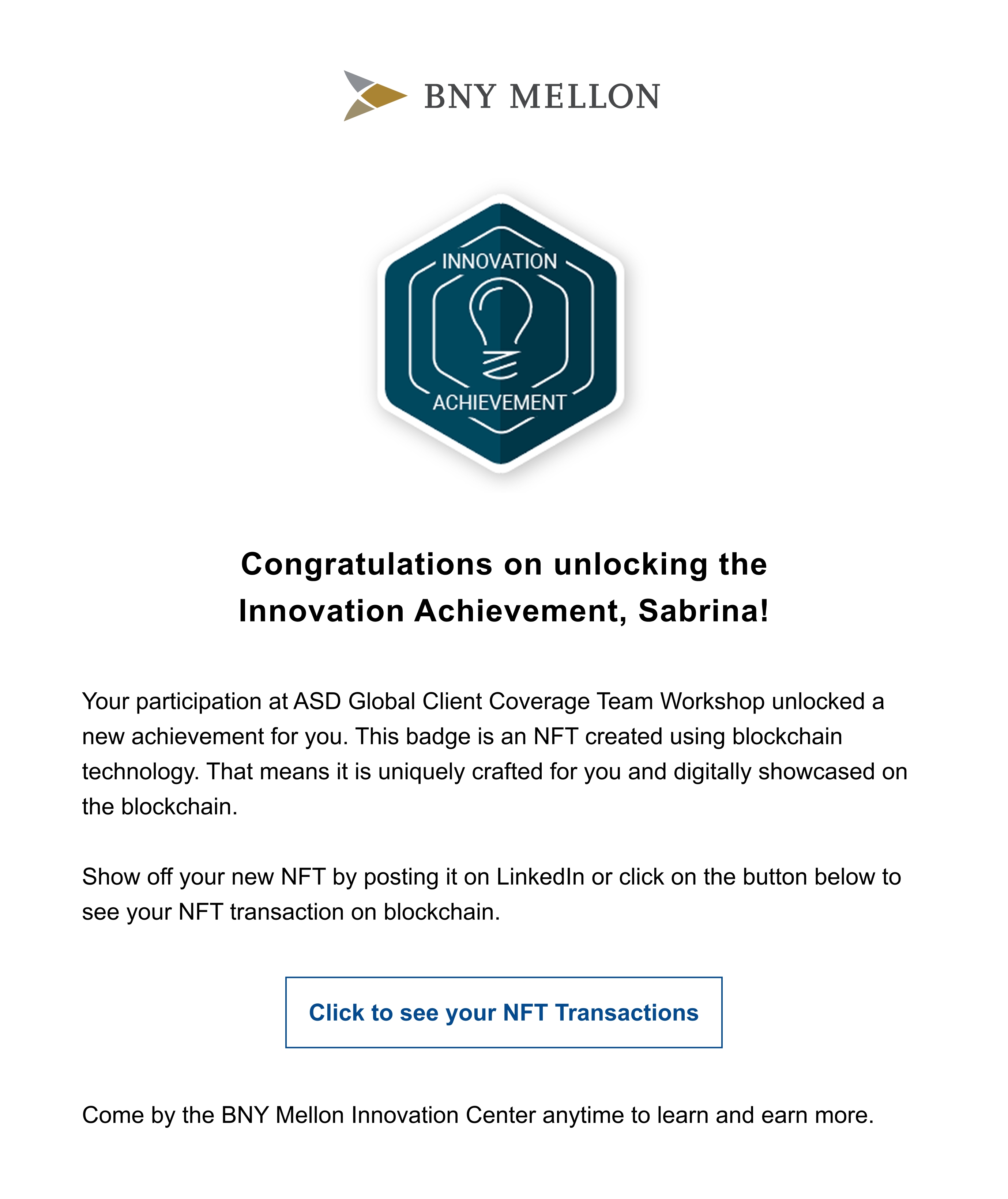 BNY Mellon rich email Congratulations